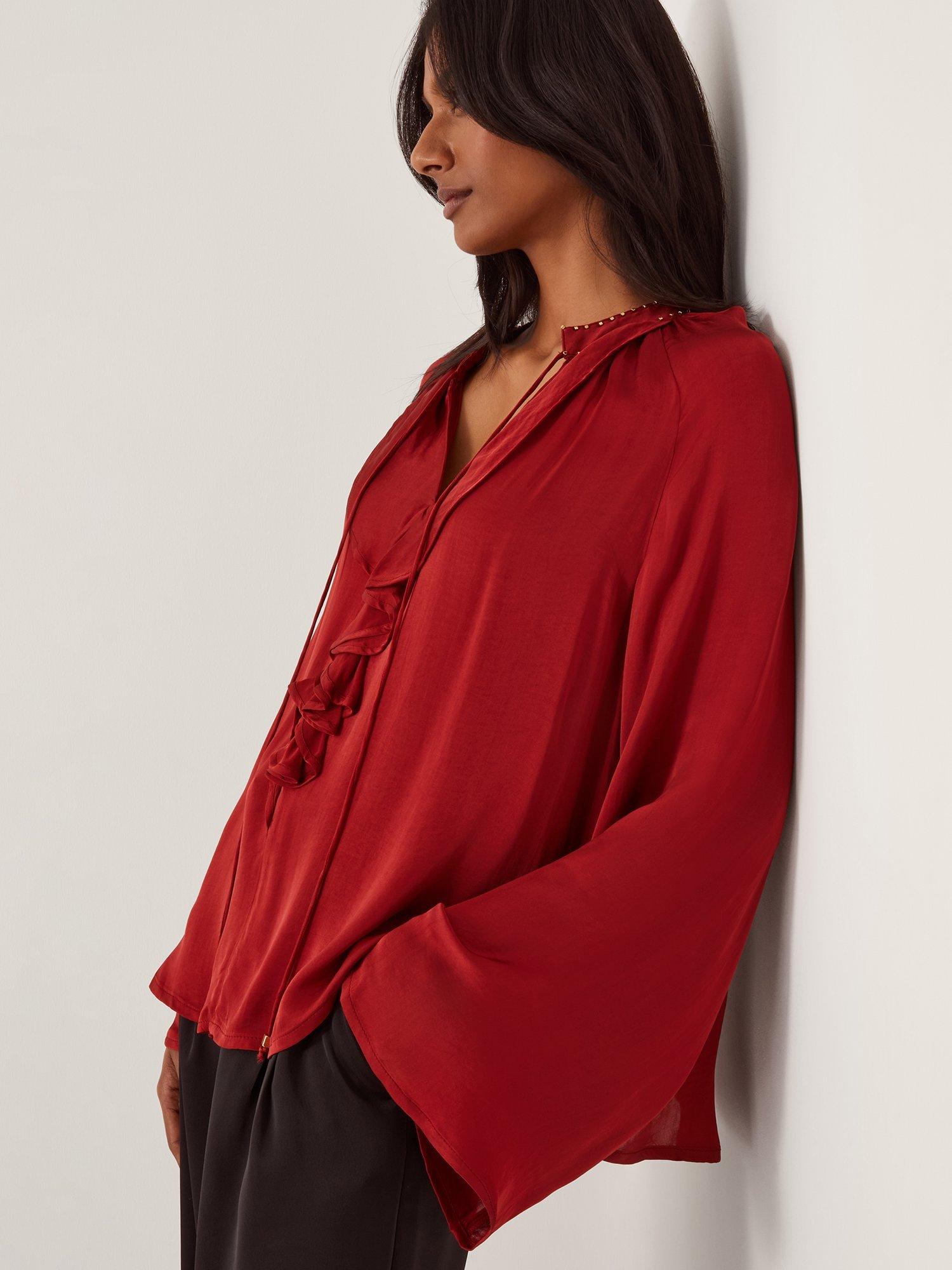 Product image 4 of 5, which shows Monsoon Arlette Frill Blouse, Burgundy, S