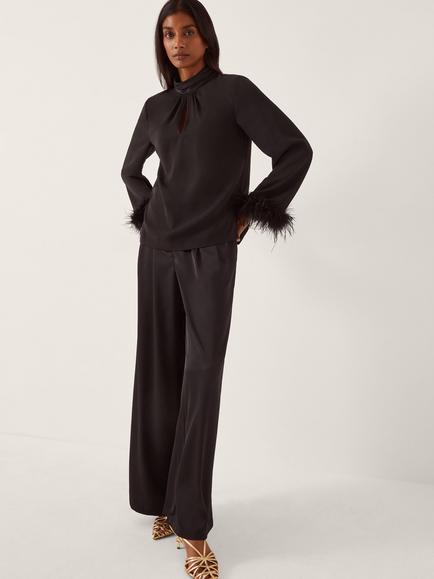 Monsoon Luella Feather Trim Top, Black, Black