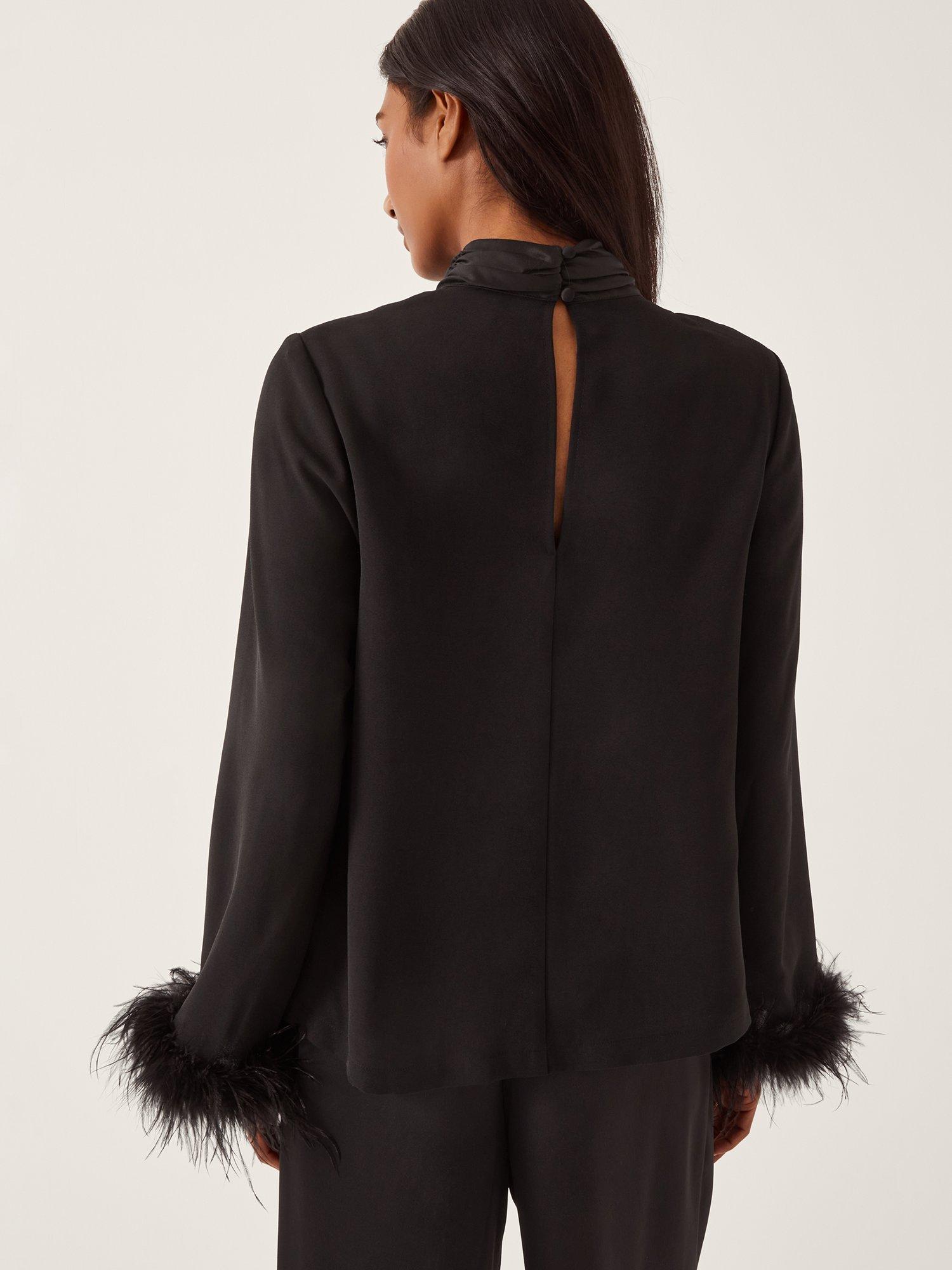 Product image 2 of 4, which shows Monsoon Luella Feather Trim Top, Black, 8