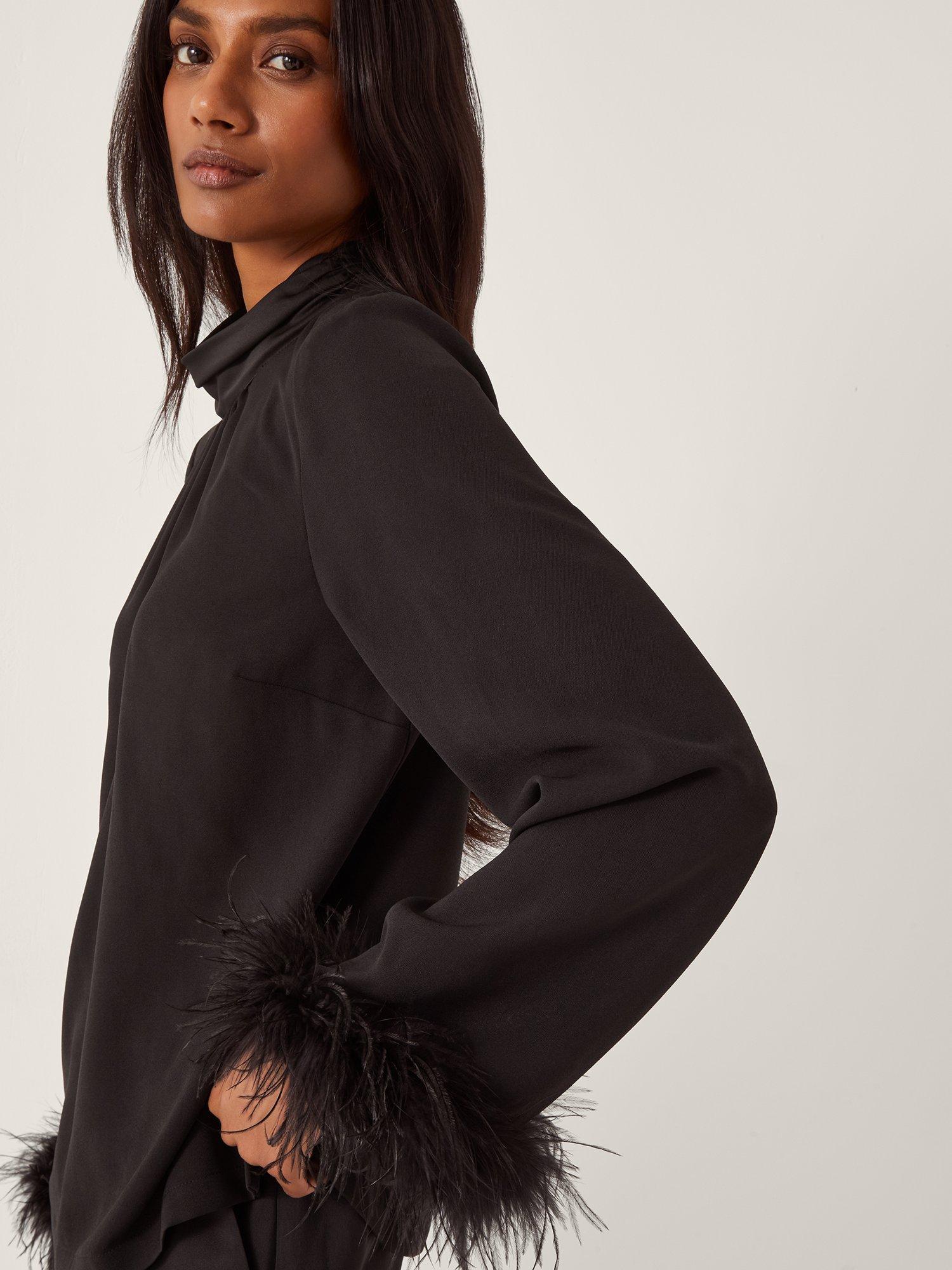 Product image 3 of 4, which shows Monsoon Luella Feather Trim Top, Black, 8