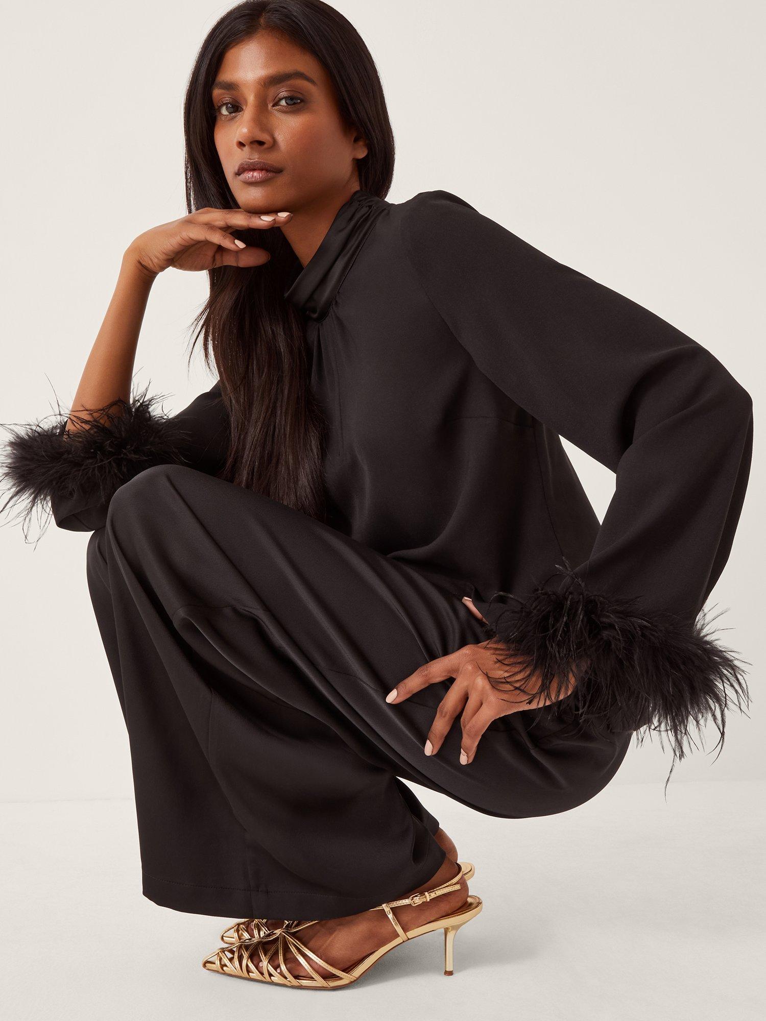 Product image 4 of 4, which shows Monsoon Luella Feather Trim Top, Black, 8