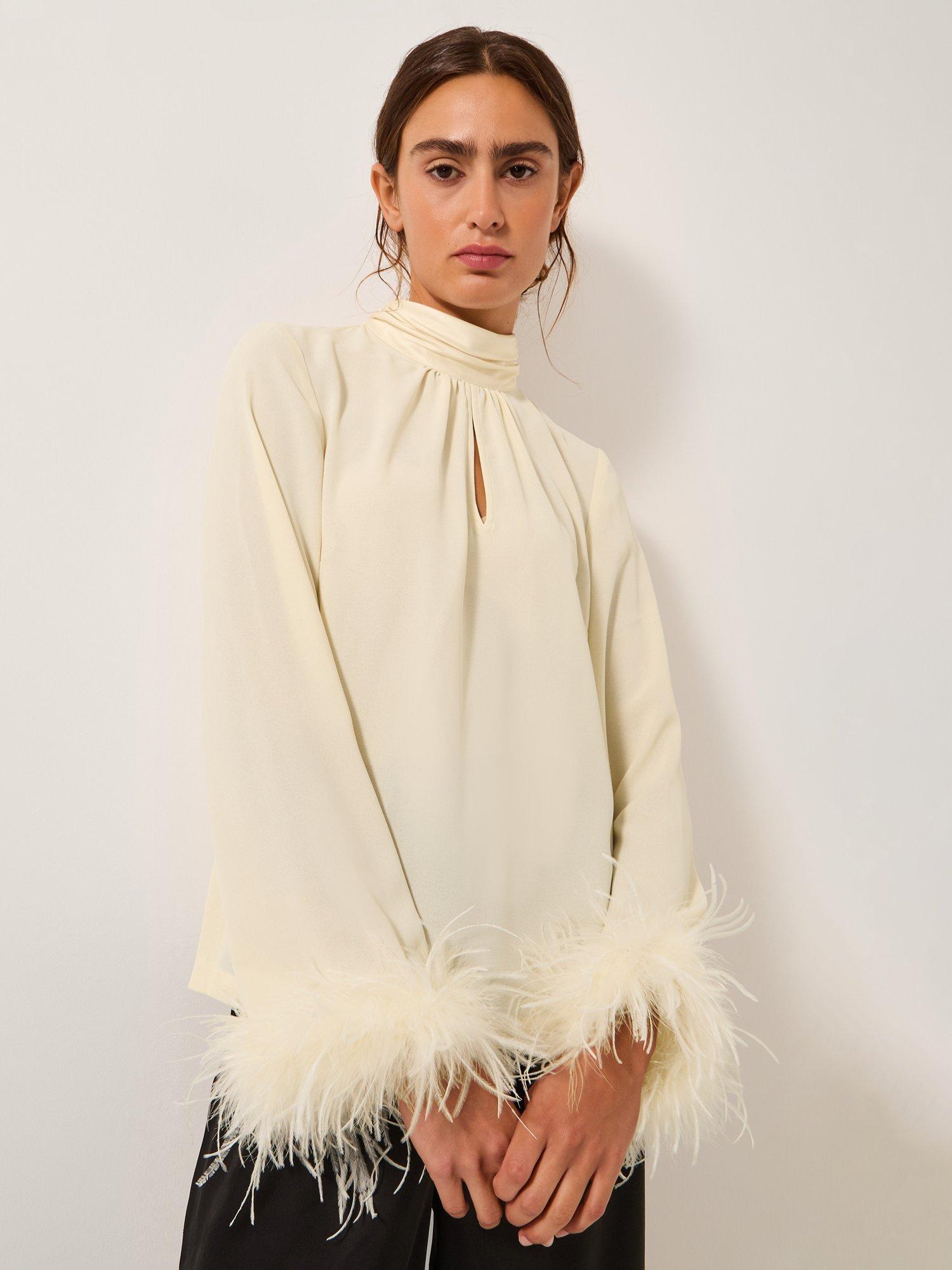 Product image 1 of 4, which shows Monsoon Luella Feather Trim Top, Ivory, 8