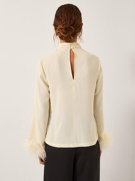 Monsoon Luella Feather Trim Top, Ivory - view 2, Ivory