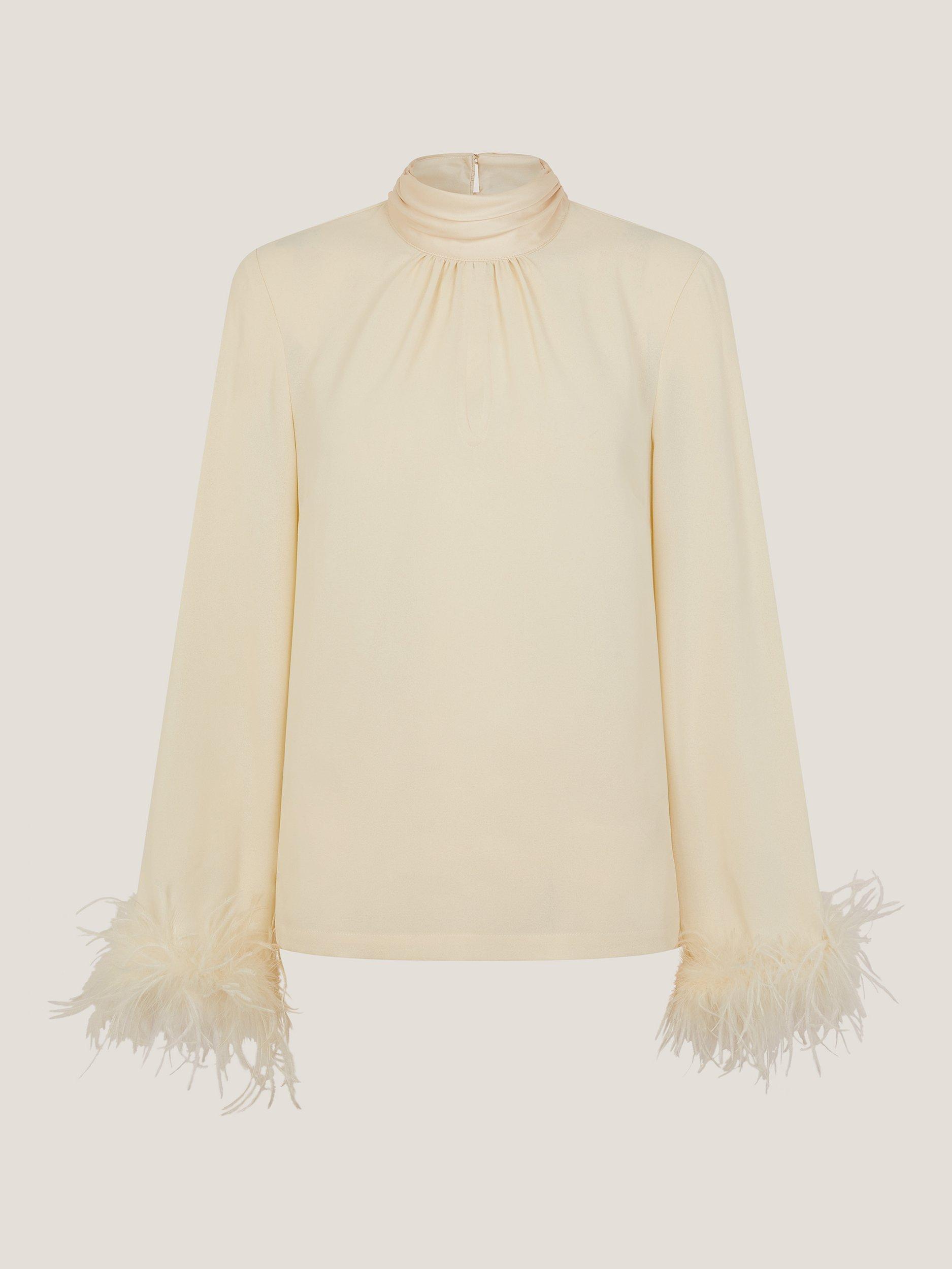 Product image 4 of 4, which shows Monsoon Luella Feather Trim Top, Ivory, 8