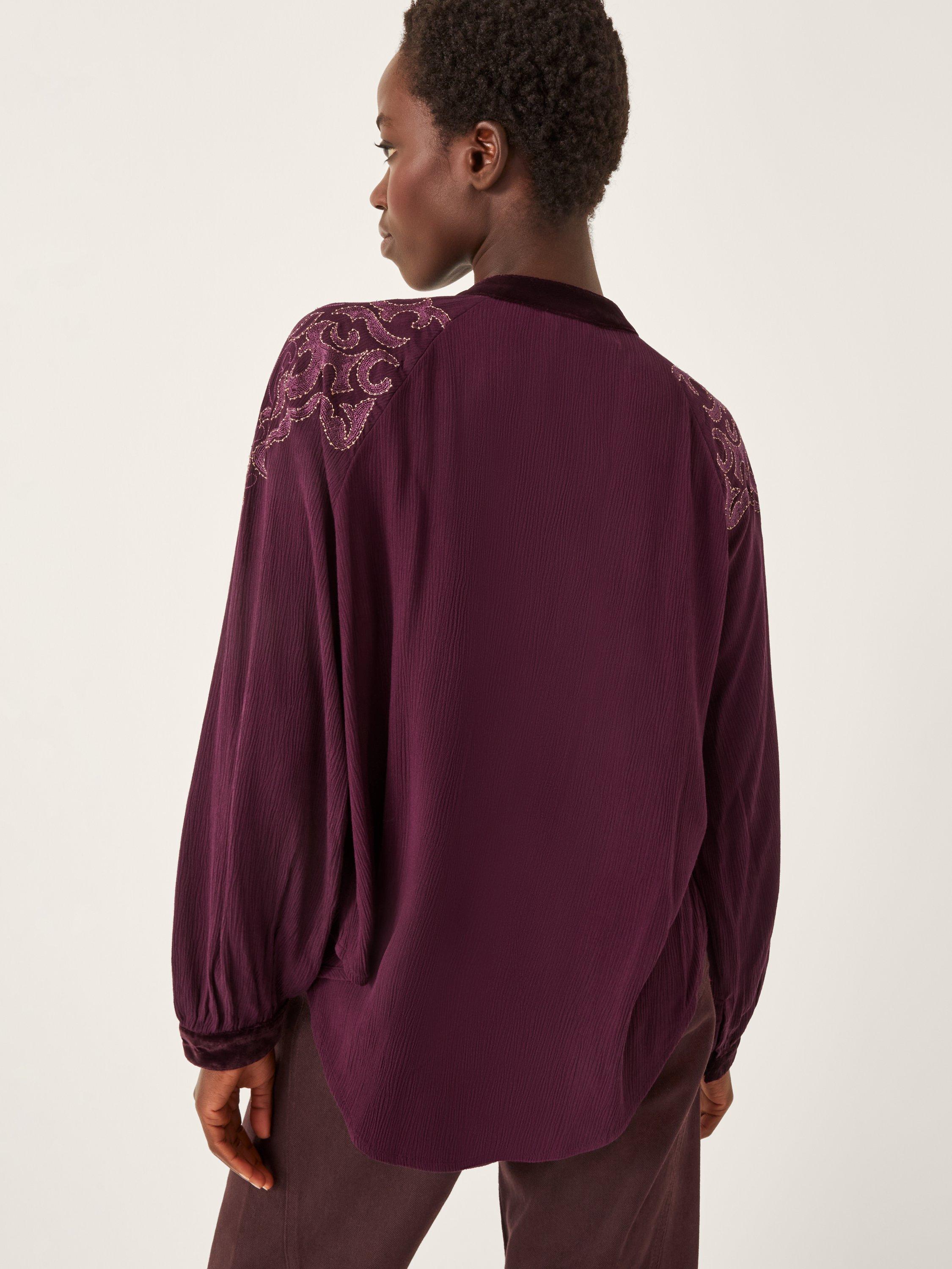 Product image 2 of 5, which shows Monsoon Mallory Embroidered Blouse, Purple, S