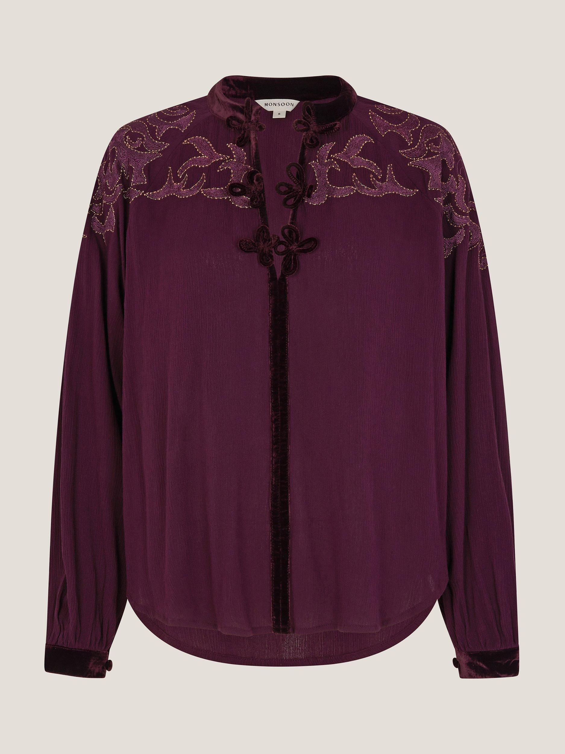 Product image 5 of 5, which shows Monsoon Mallory Embroidered Blouse, Purple, S