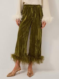 Monsoon Olivia Plisse Feather Trousers, Olive - view 2, Olive
