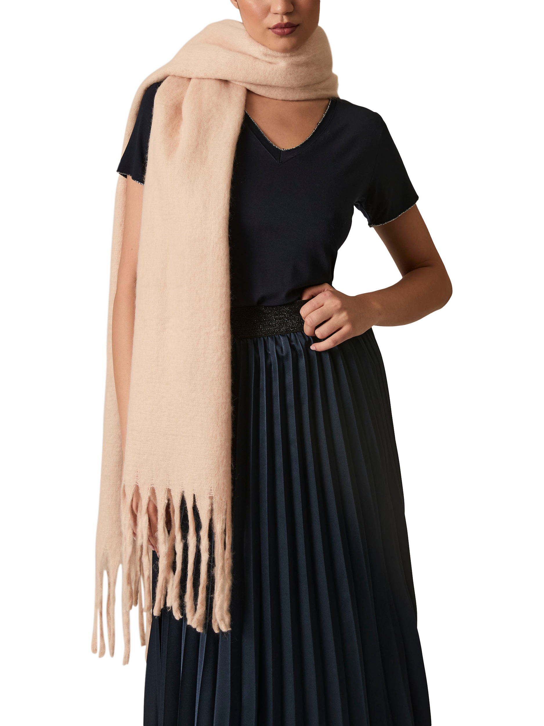 Product image 1 of 3, which shows James Lakeland Blanket Fringed Scarf, Beige, One Size