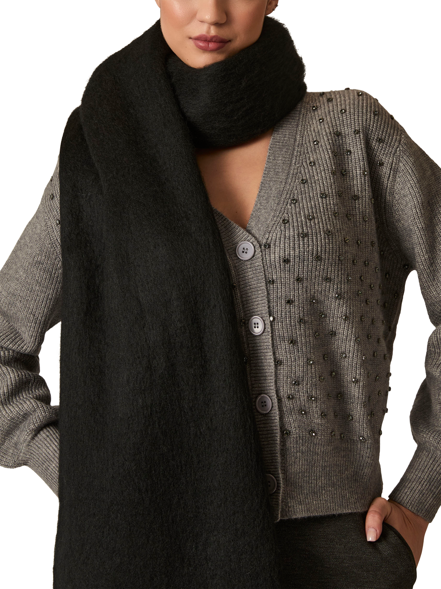 Product image 1 of 3, which shows James Lakeland Blanket Fringed Scarf, Black, One Size