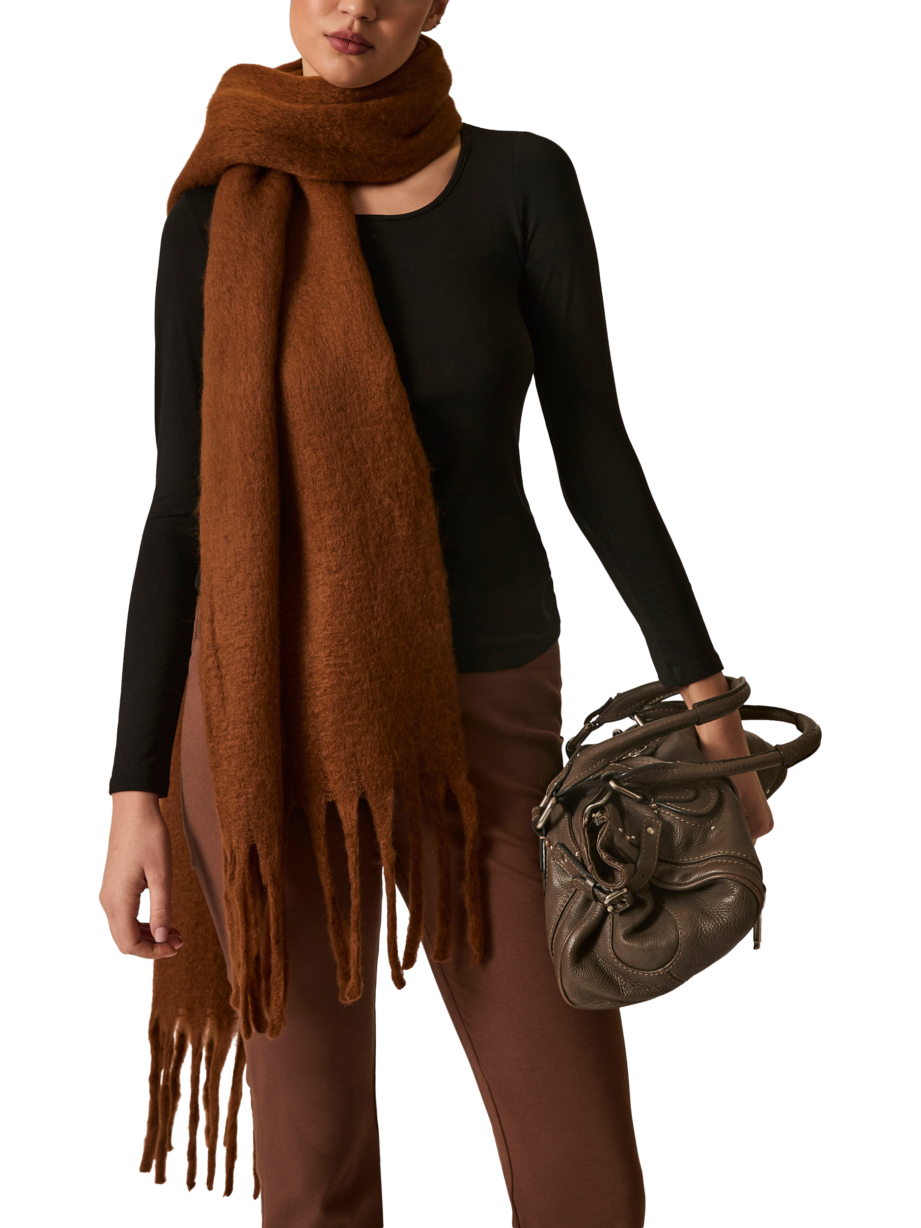 Product image 1 of 3, which shows James Lakeland Blanket Fringed Scarf, Brown, One Size