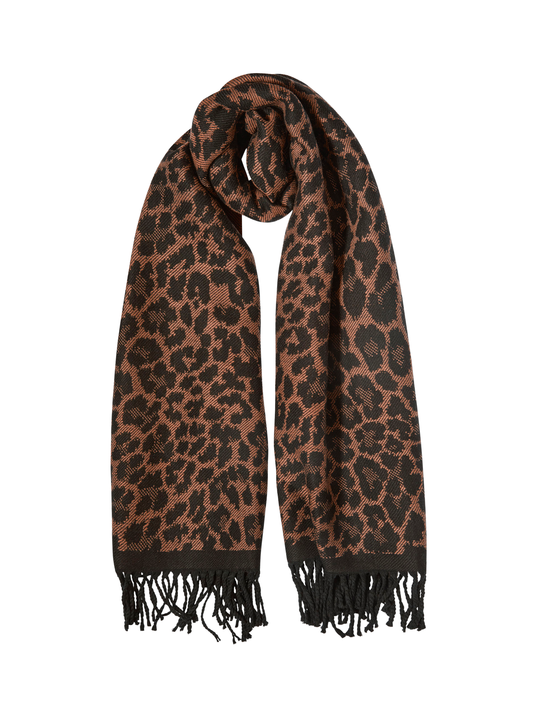 Product image 3 of 3, which shows James Lakeland Leopard Print Tassels Scarf, Brown/Multi, One Size