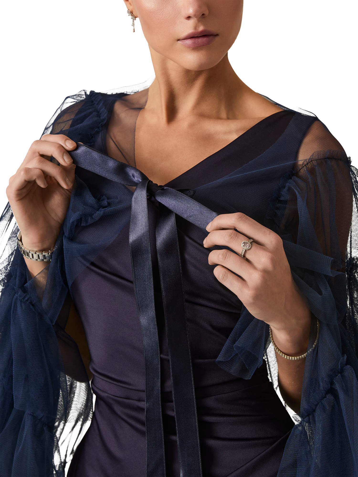 Product image 3 of 6, which shows James Lakeland Organza Shawl, Navy, One Size