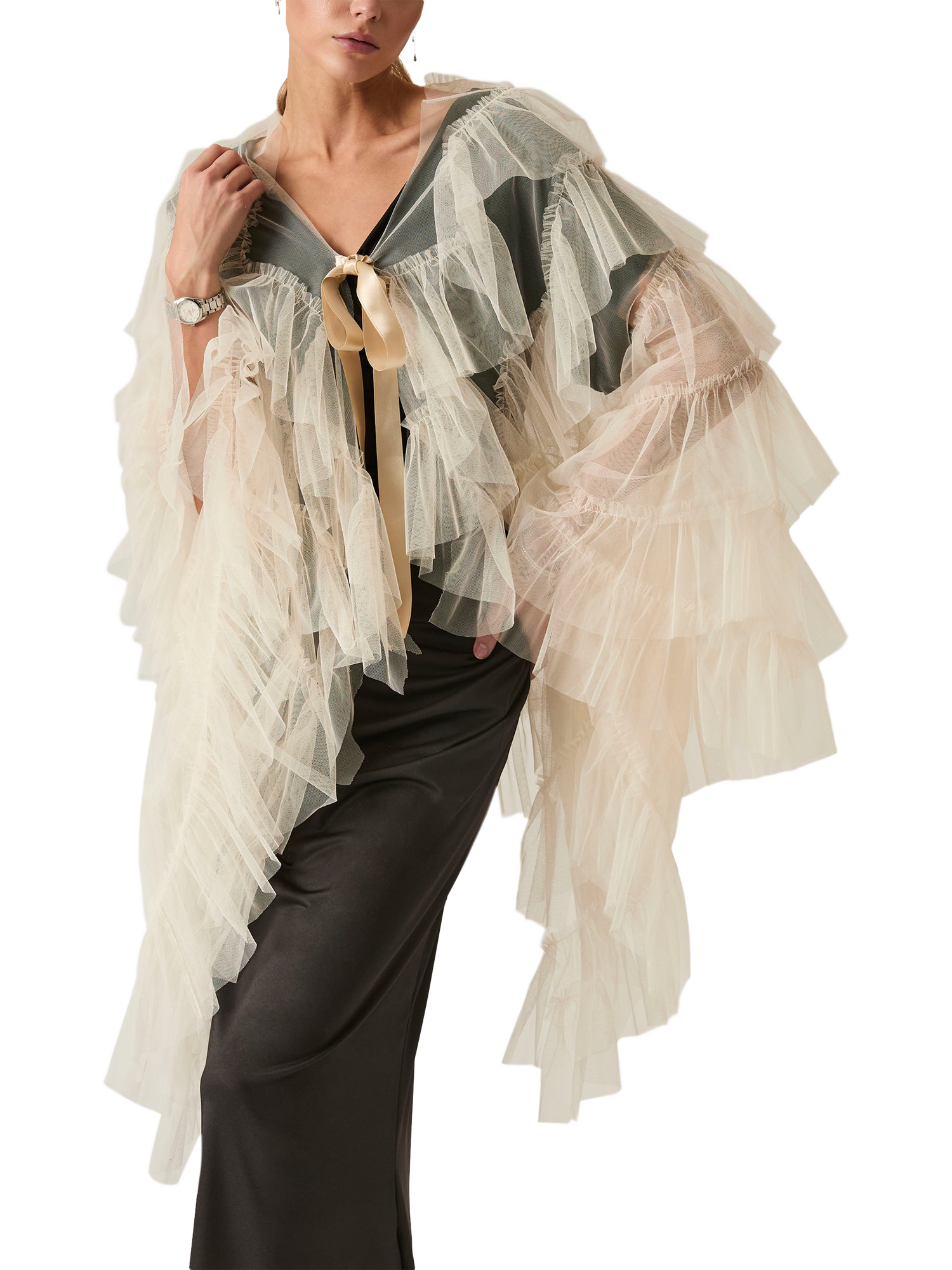 Product image 1 of 6, which shows James Lakeland Organza Shawl, Natural, One Size