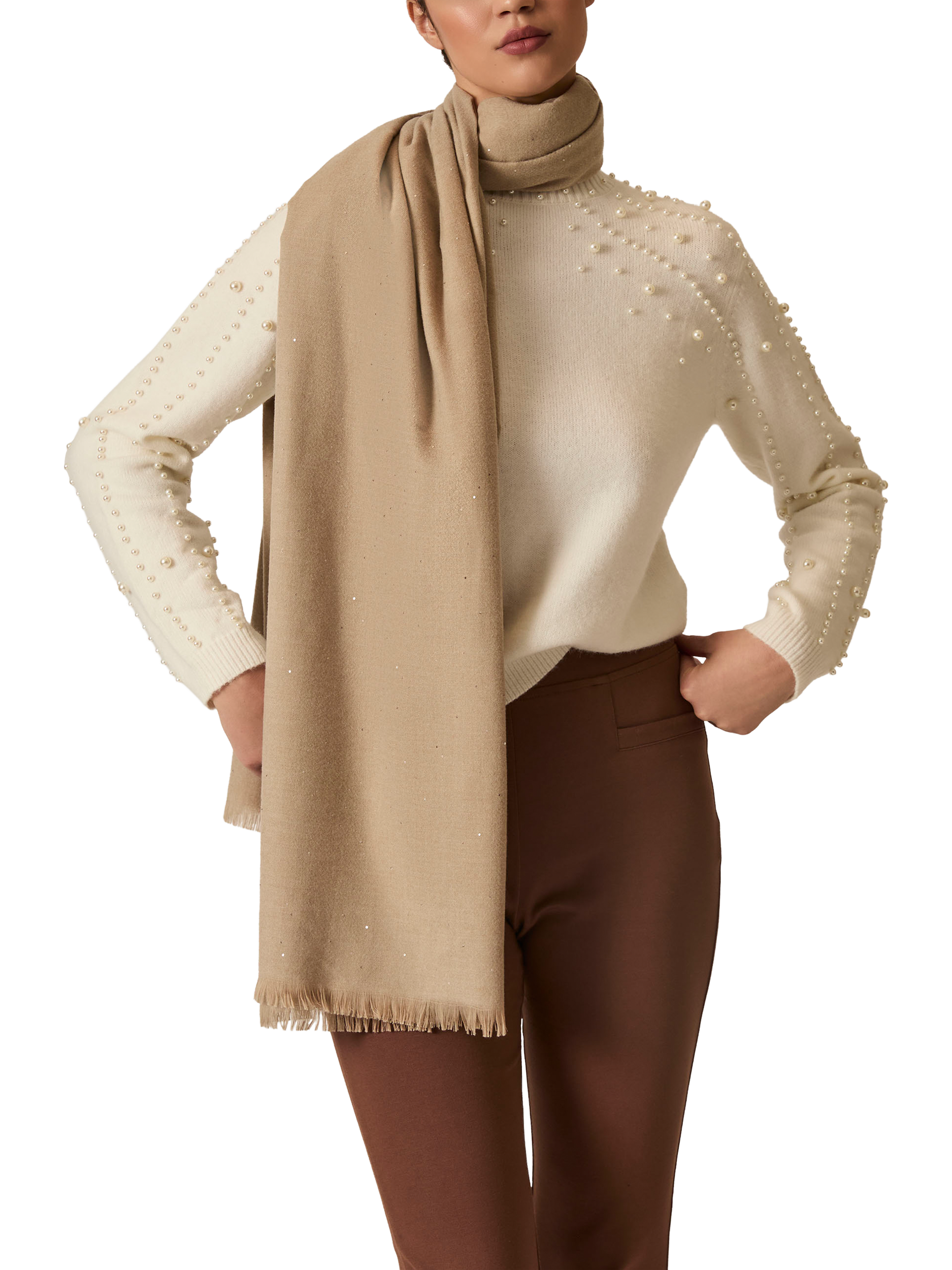 Product image 1 of 11, which shows James Lakeland Sequin Scarf, Beige