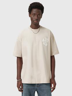 AllSaints Orlando Cotton Regular Fit Short Sleeve Print T-Shirt, Feather Taupe