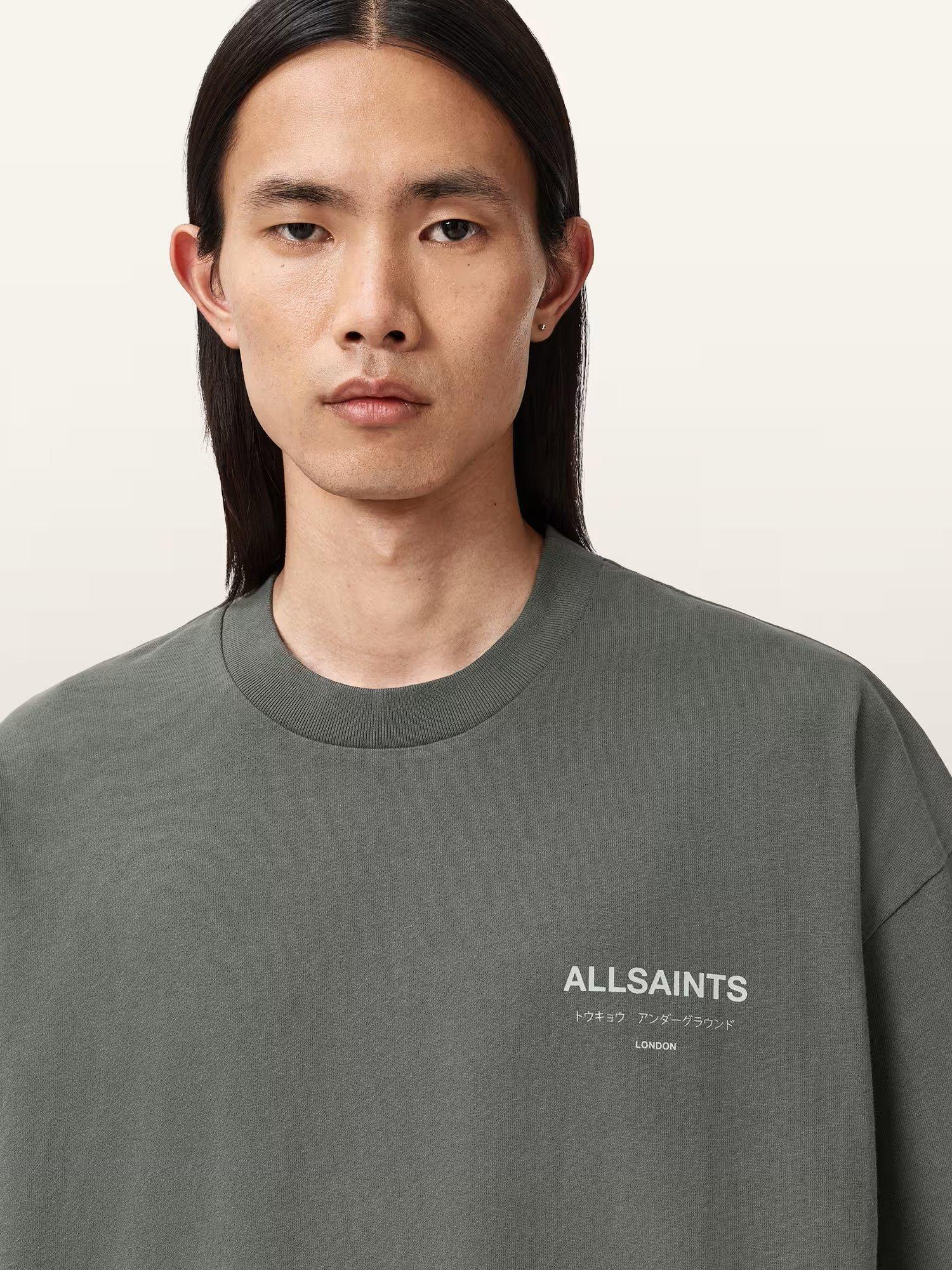 Product image 4 of 6, which shows AllSaints Underground T-Shirt, Garnet Green, XS