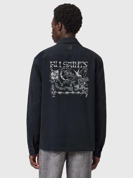AllSaints Orbit Cotton Long Sleeve Shirt - view 2, Jet Black