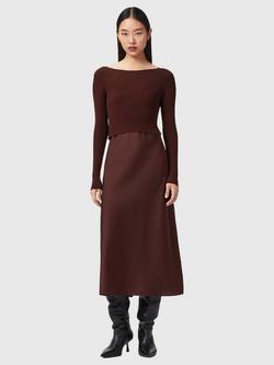 AllSaints Hera Slash Neck Midi Dress, Bitter Brown, Bitter Brown