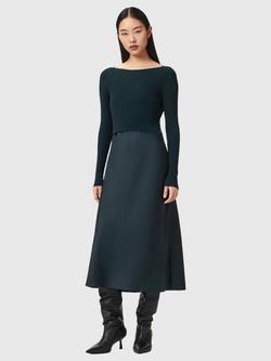 AllSaints Hera Slash Neck Midi Dress, Collegiate Blue, Collegiate Blue