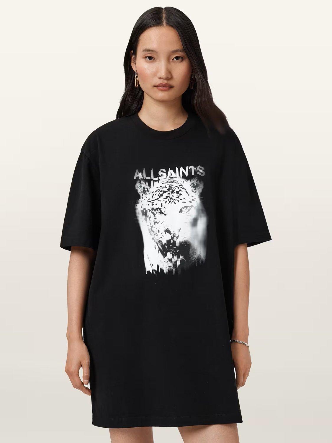 Product image 2 of 4, which shows AllSaints Static Graphic T-Shirt Dress, Black, XS