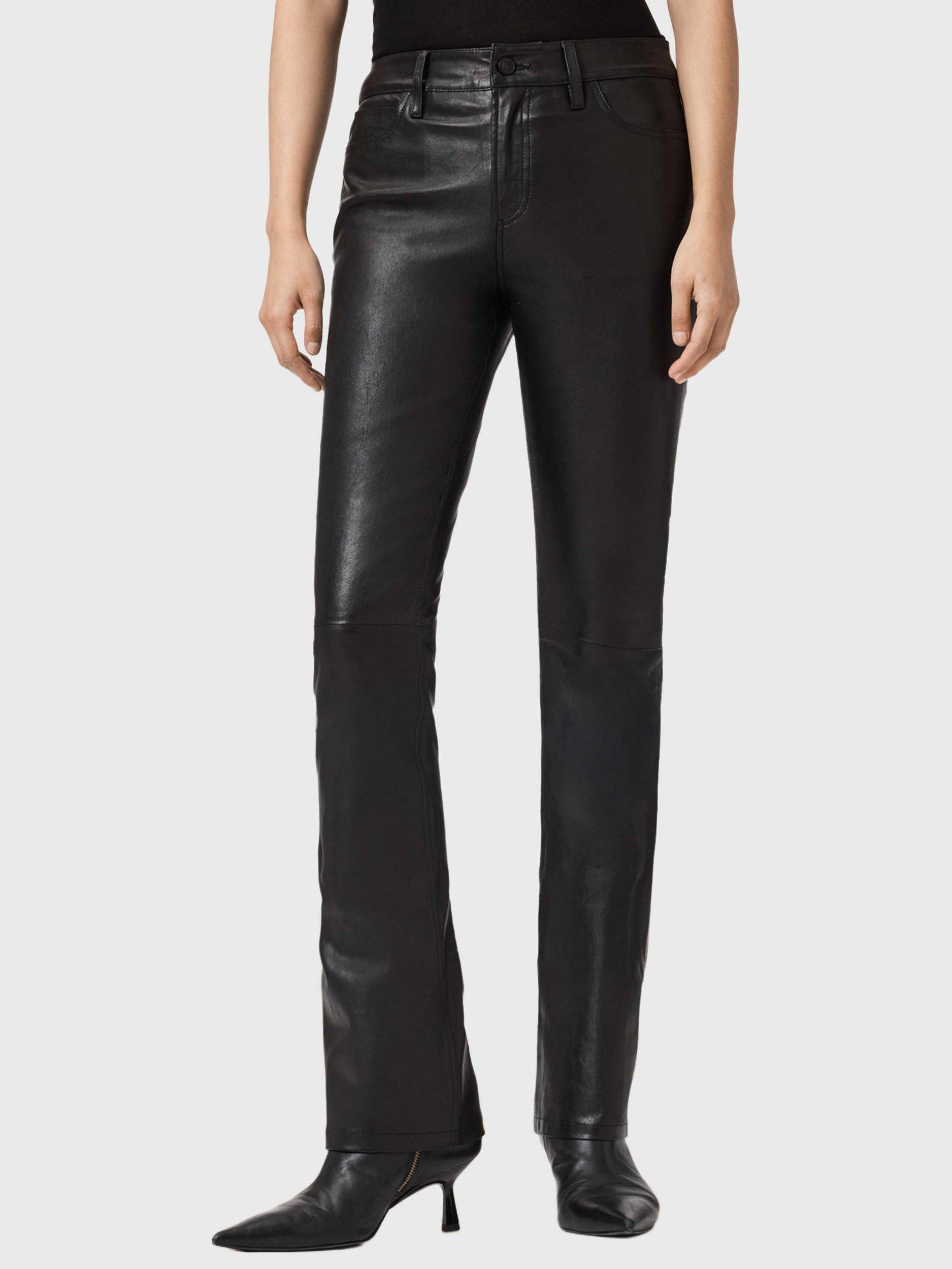 AllSaints Haldan Pure Leather Bootcut Trousers, Black