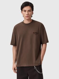 AllSaints Xander Crew Neck Cotton T-Shirt, Bitter Brown, Bitter Brown