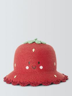 John Lewis Baby Strawberry Straw Hat, Red, Red