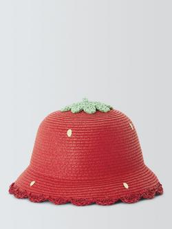 John Lewis Baby Strawberry Straw Hat, Red - view 2, Red