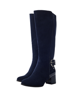 Moda in Pelle Sameena Block Heel Knee High Boots, Navy - view 2, Navy