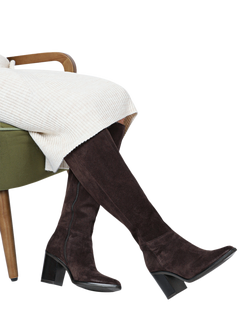 Jones Bootmaker Cagliaril Suede Medium Width Knee High Boots, Chocolate - view 2, Chocolate