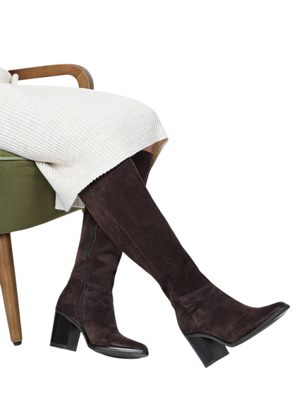Jones Bootmaker Cagliaril Suede Medium Width Knee High Boots, Chocolate - view 2, Chocolate