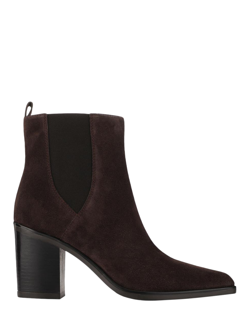Product image 1 of 6, which shows Jones Bootmaker Kalamata Suede Heeled Ankle Boots, Brown, 7
