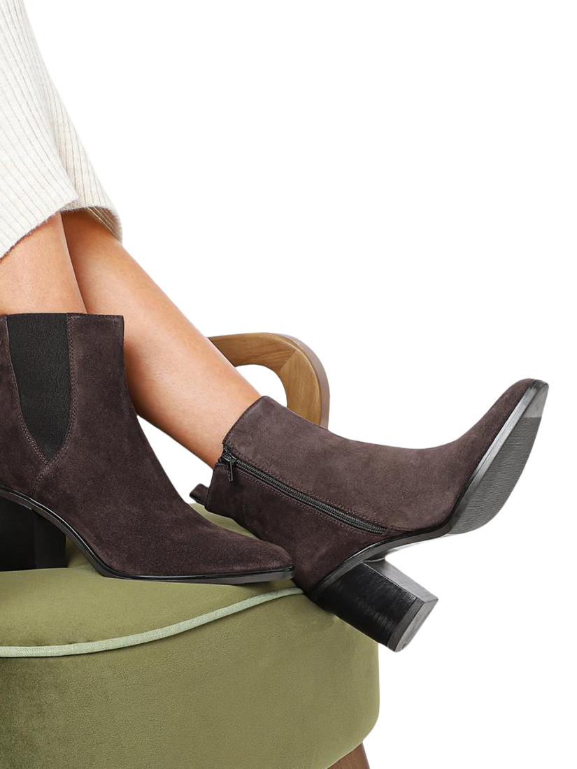 Product image 2 of 6, which shows Jones Bootmaker Kalamata Suede Heeled Ankle Boots, Brown, 7