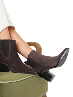 Jones Bootmaker Kalamata Suede Heeled Ankle Boots, Brown - view 2, Brown