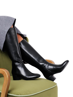 Jones Bootmaker LouLou1 Leather Medium Calf Fit Knee High Boots, Black Leather - view 2, Black Leather