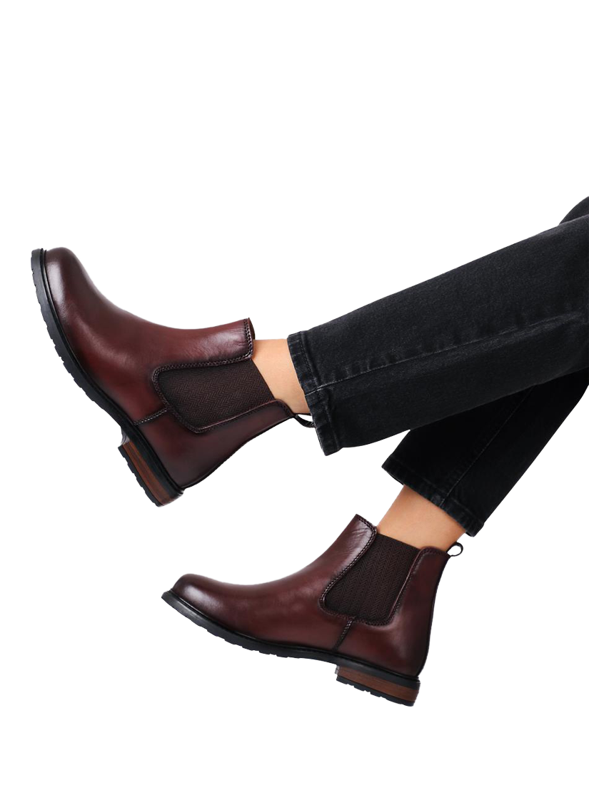 Product image 2 of 5, which shows Jones Bootmaker Mayah Leather Chelsea Boots, Burgundy, 3