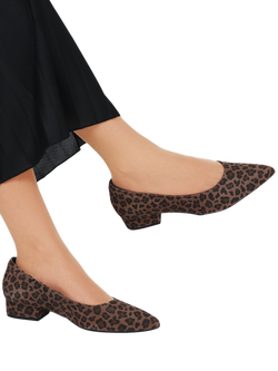 Jones Bootmaker Sunstone Leather Leopard Print Court Shoes, Brown - view 2, Brown