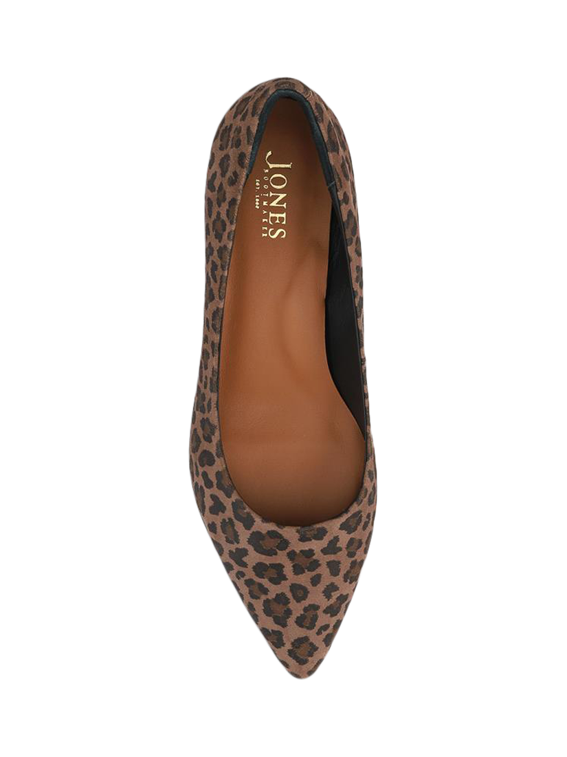 Product image 5 of 6, which shows Jones Bootmaker Sunstone Leather Leopard Print Court Shoes, Brown, 6.5