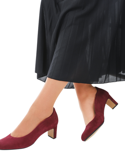 Jones Bootmaker Zoey Leather Scallop Heeled Courts - view 2, Burgundy