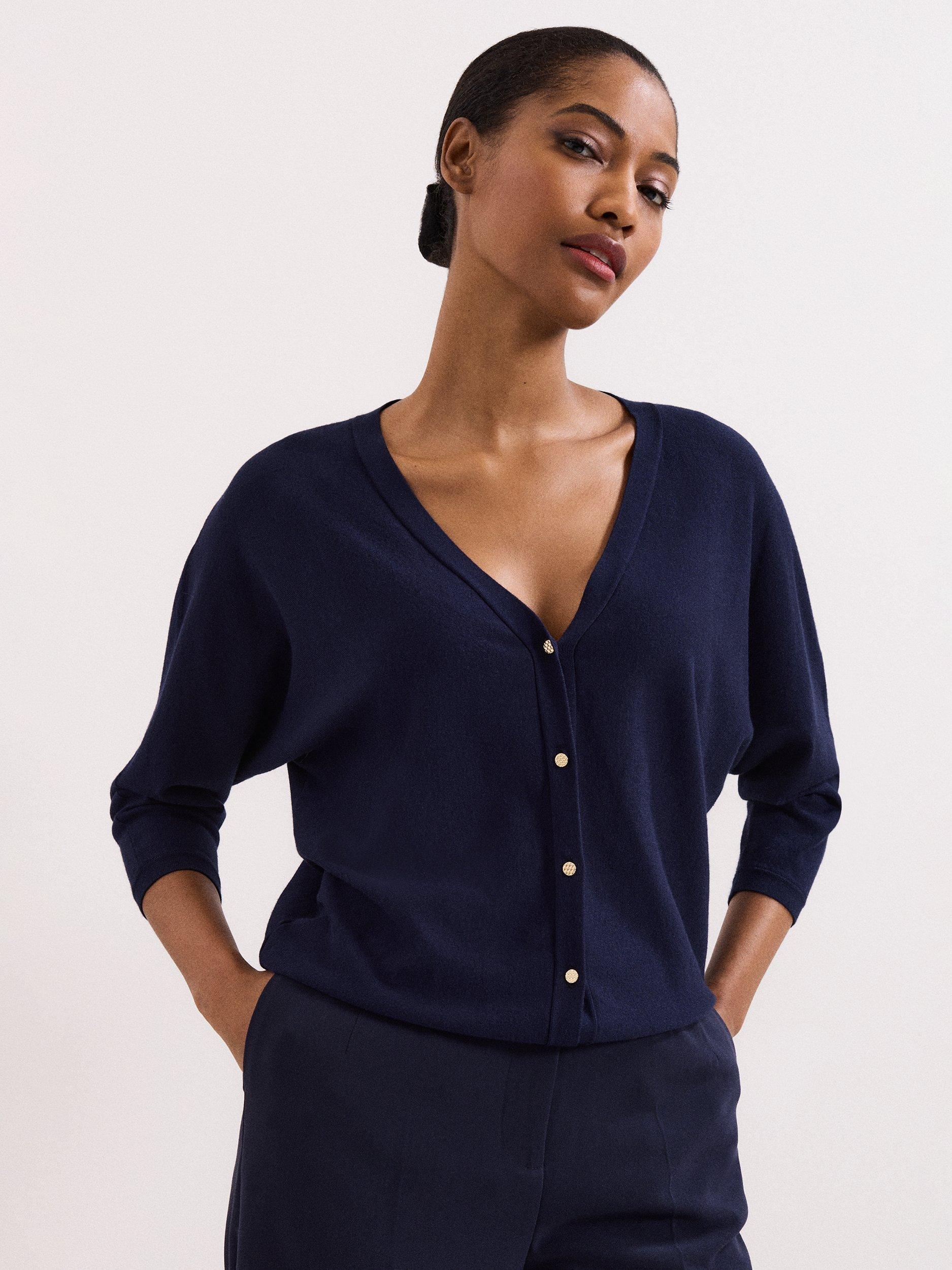 Product image 1 of 8, which shows Phase Eight Cristine Knit Cardigan, Navy, L