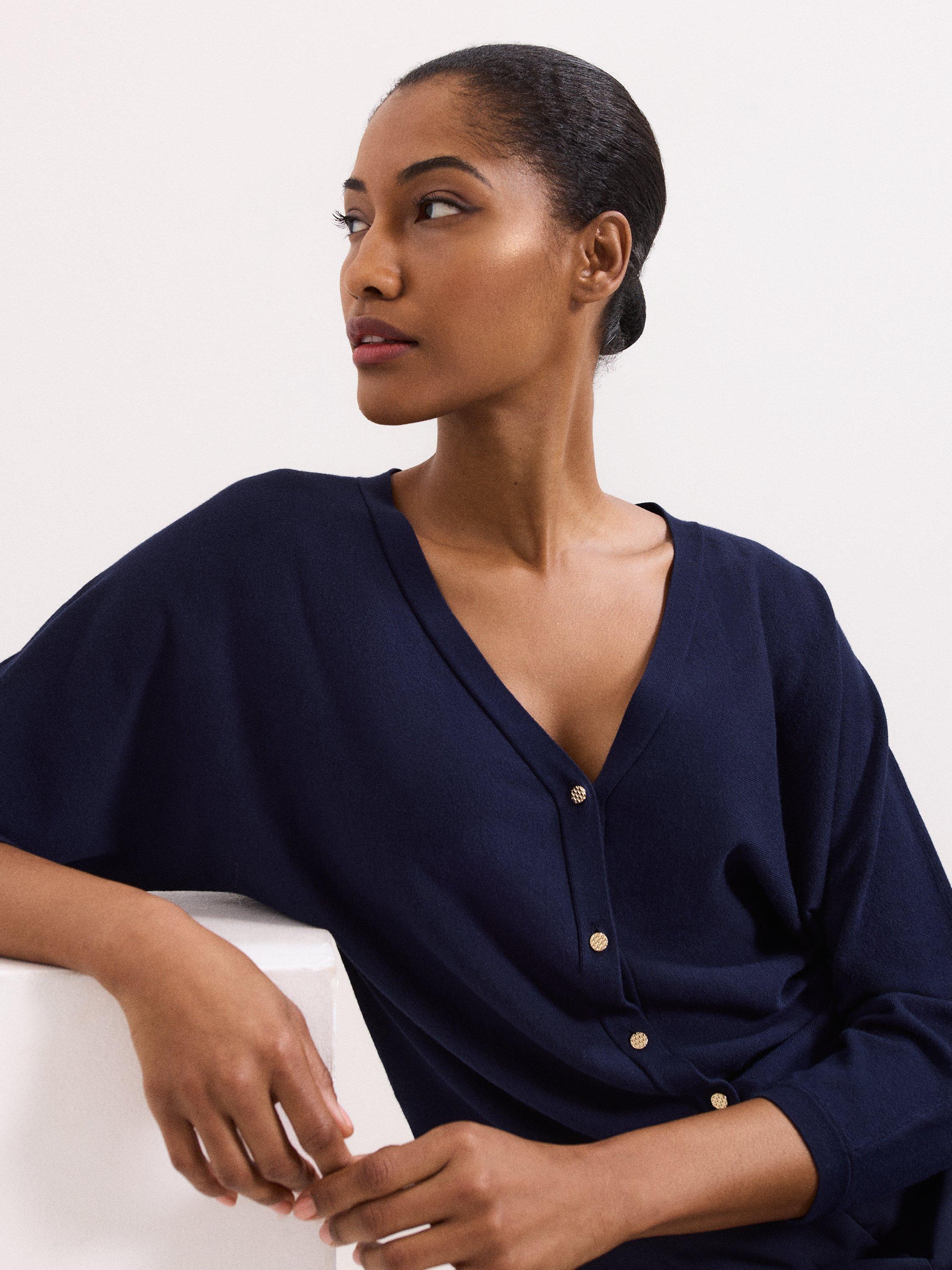 Product image 8 of 8, which shows Phase Eight Cristine Knit Cardigan, Navy, L
