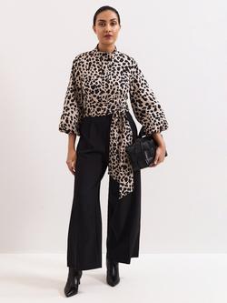 Phase Eight Petite Bree Leopard Print Wide Leg Jumpsuit, Black/Multi, Black/Multi