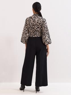 Phase Eight Petite Bree Leopard Print Wide Leg Jumpsuit, Black/Multi - view 2, Black/Multi