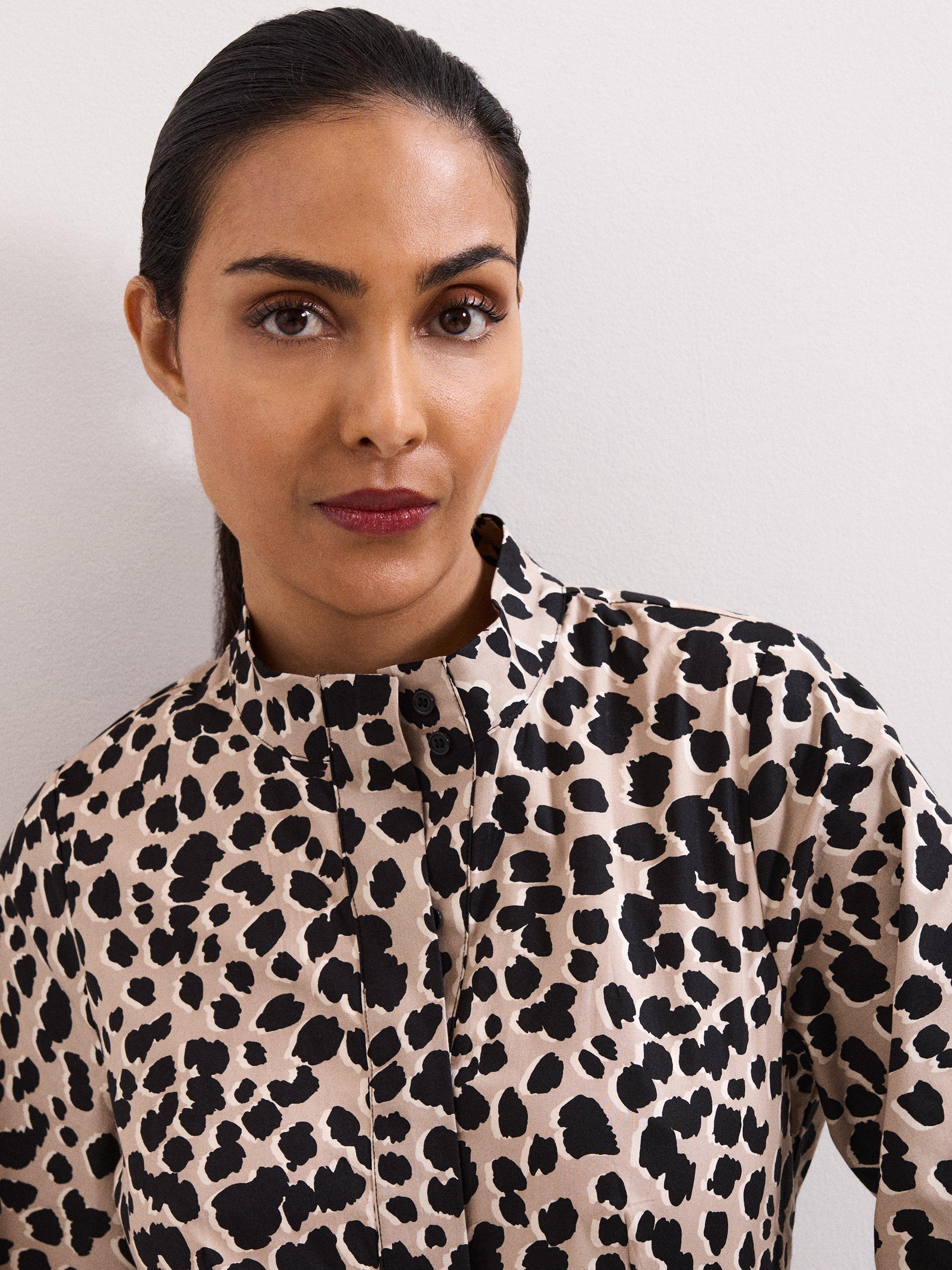 Product image 4 of 7, which shows Phase Eight Petite Bree Leopard Print Wide Leg Jumpsuit, Black/Multi, 10