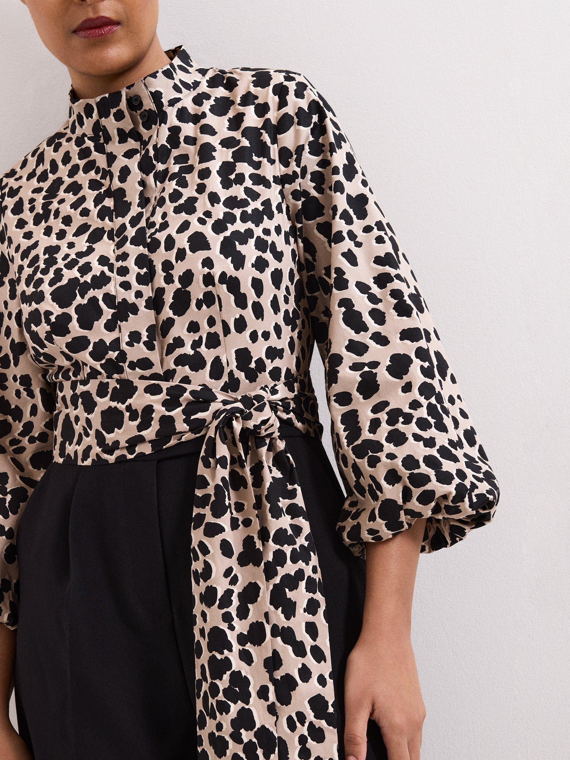 Product image 7 of 7, which shows Phase Eight Petite Bree Leopard Print Wide Leg Jumpsuit, Black/Multi, 10