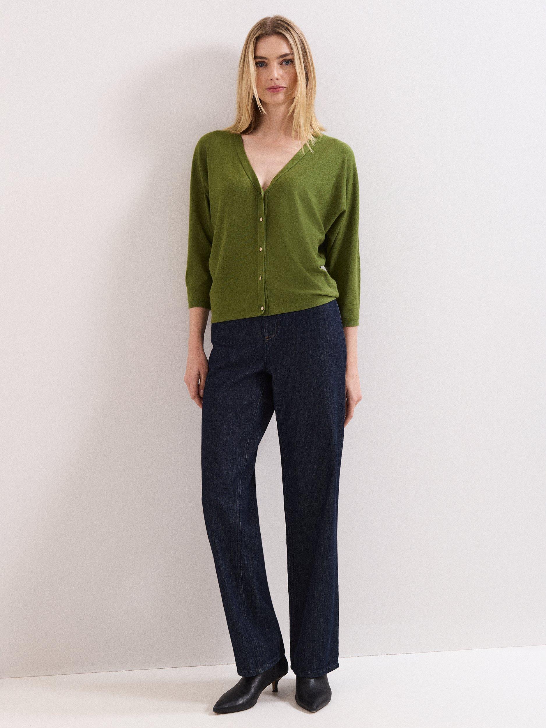 Product image 3 of 8, which shows Phase Eight Cristine V-Neck Cardigan, Green, L