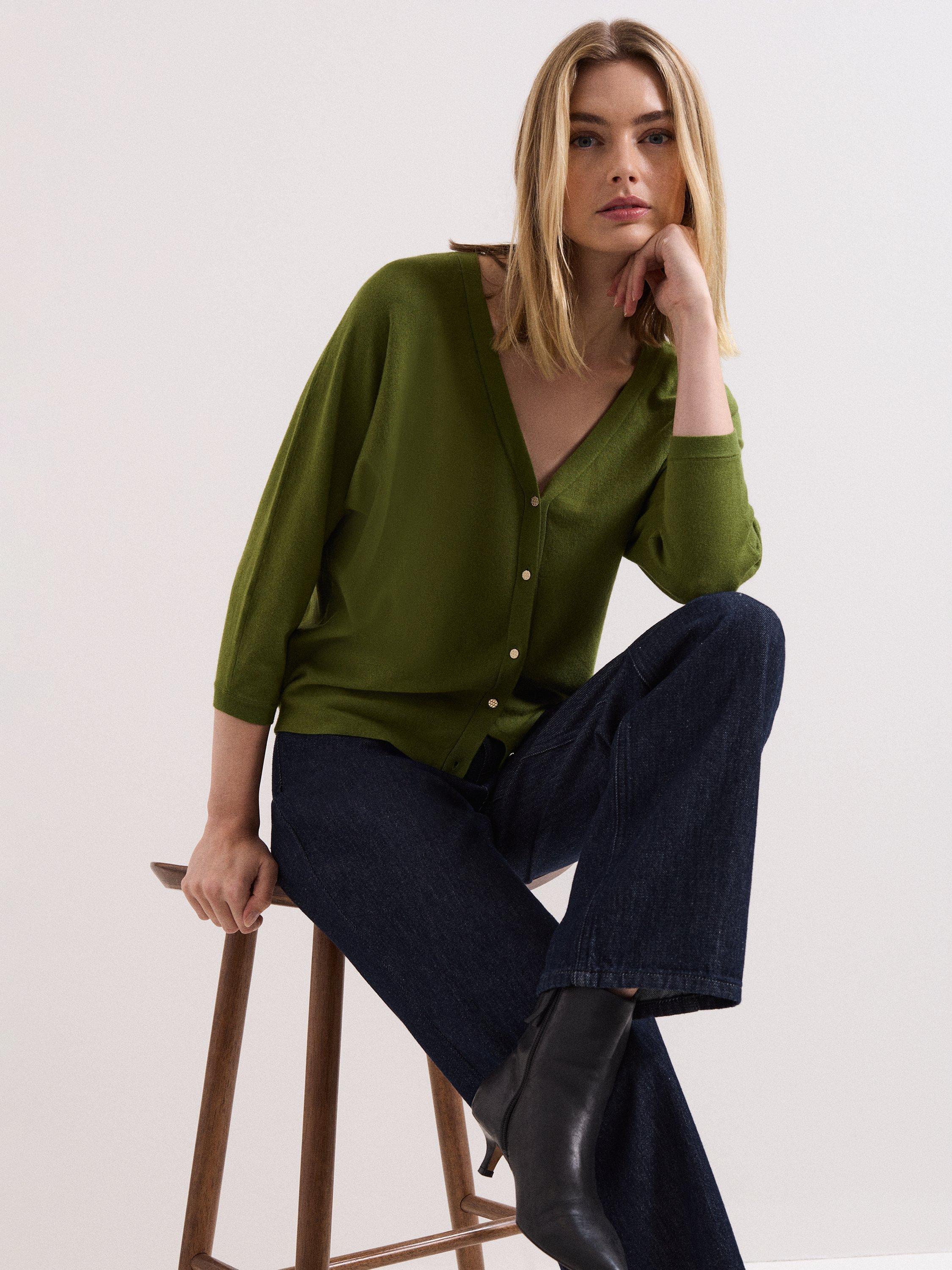 Product image 7 of 8, which shows Phase Eight Cristine V-Neck Cardigan, Green, L