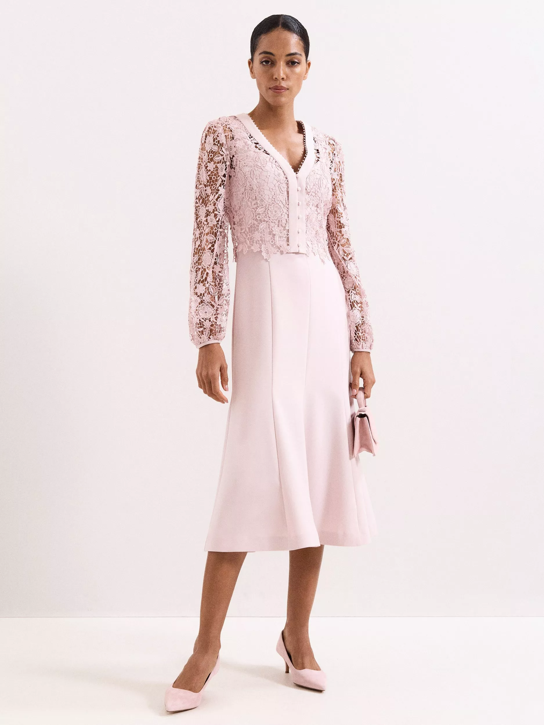 strapless open back dress Berylove Women Pink Mother of the Bride Dress with Bell Sleeves Chiffon  Sheath V Neck Midi Wedding Guest Dress main image 0