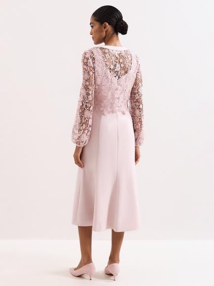 Phase Eight Ayumi Lace Midi Dress, Pale Pink - view 2, Pale Pink