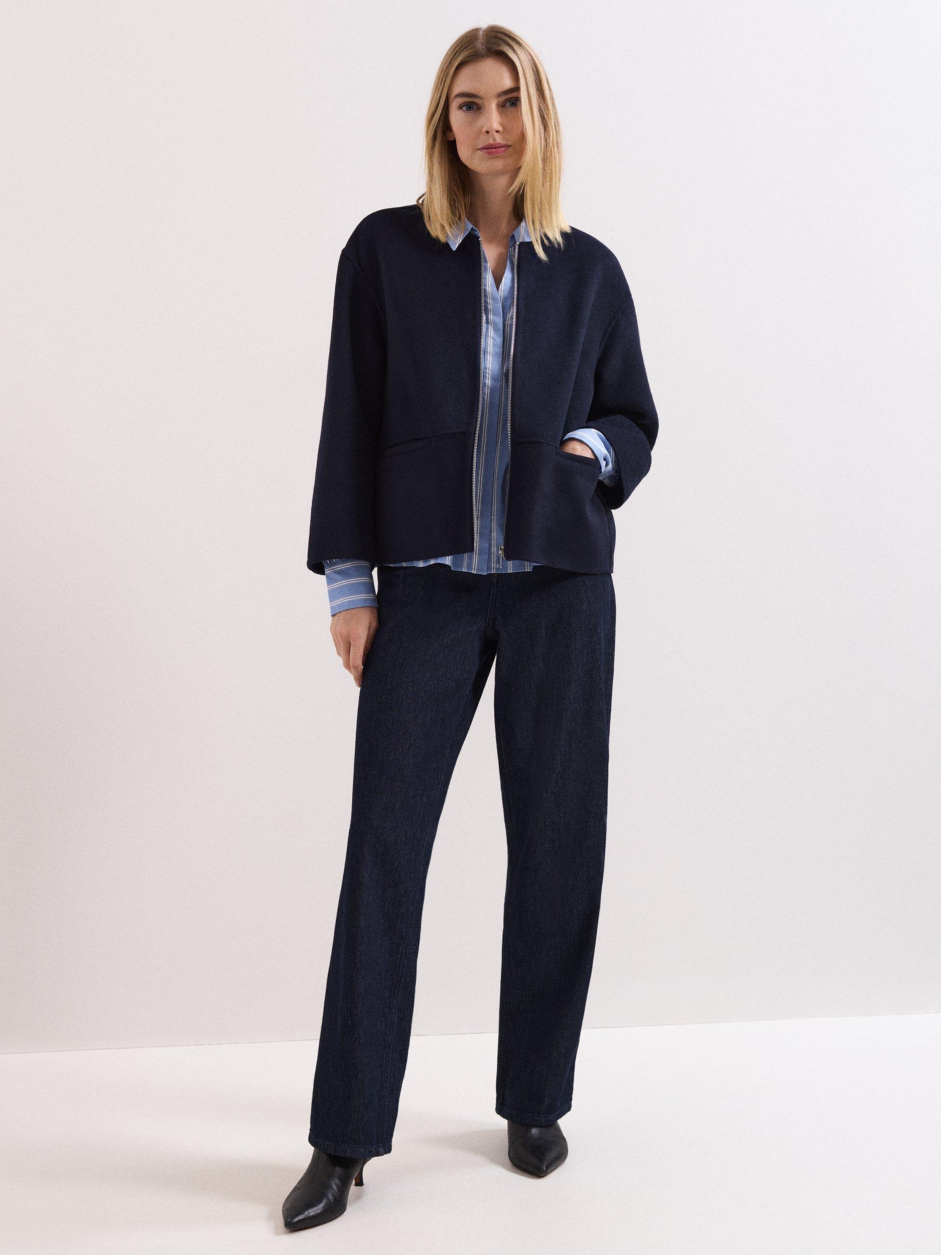 Product image 3 of 8, which shows Phase Eight Georgie Double Face Zip Jacket, Navy, L